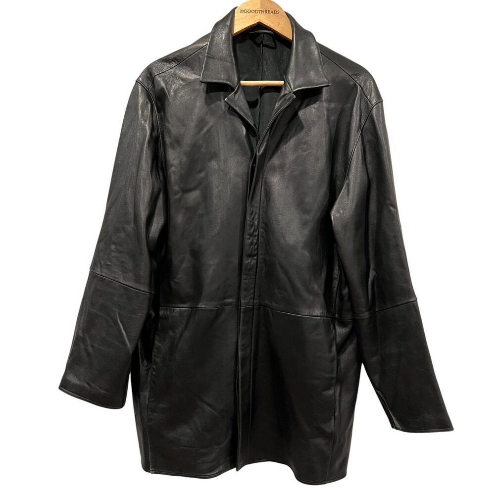 Hugo Boss Lambskin Leather Car Length Coat, Black, M/L